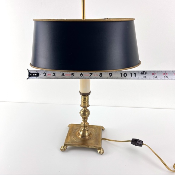 Vintage French Tole Brass Double Bulb Table Lamp With Black Shade - Picture 11 of 12